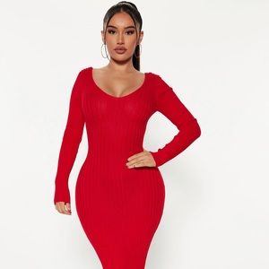 Red Ribbed Dress